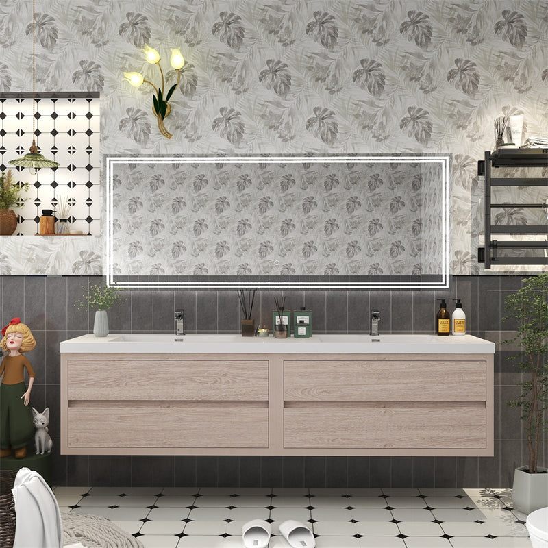 Louis 84" Floating Bathroom Vanity Double Sink - Pink Wood
