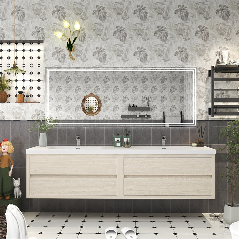 Louis 84" Floating Bathroom Vanity Double Sink - Light Wood