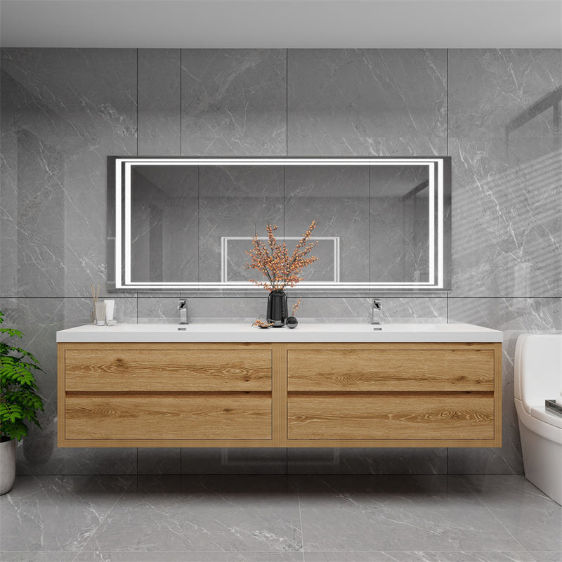 Louis 84" Floating Bathroom Vanity Double Sink - Yellow Wood