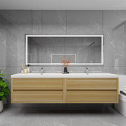 Louis 84" Floating Bathroom Vanity Double Sink - Champagne Oak