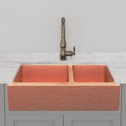 36" Atoka Hammered Copper 60/40 Offset Double-Bowl Farmhouse Sink