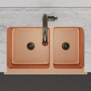 36" Atoka Hammered Copper 60/40 Offset Double-Bowl Farmhouse Sink