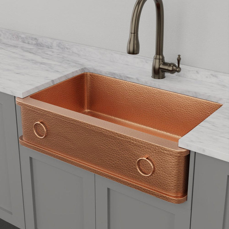 36" Galor Copper Single-Bowl Farmhouse Sink with Rings