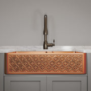 36" Gancher Copper Embossed Floral Design 60/40 Double-Bowl Farmhouse Sink