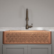 36" Gancher Copper Embossed Floral Design Single-Bowl Farmhouse Sink