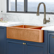 36" Ganston Copper Embossed Weave Design 60/40 Double-Bowl Farmhouse Sink
