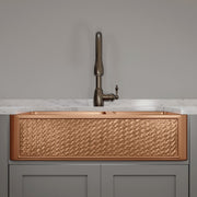 36" Ganston Copper Embossed Weave Design 60/40 Double-Bowl Farmhouse Sink