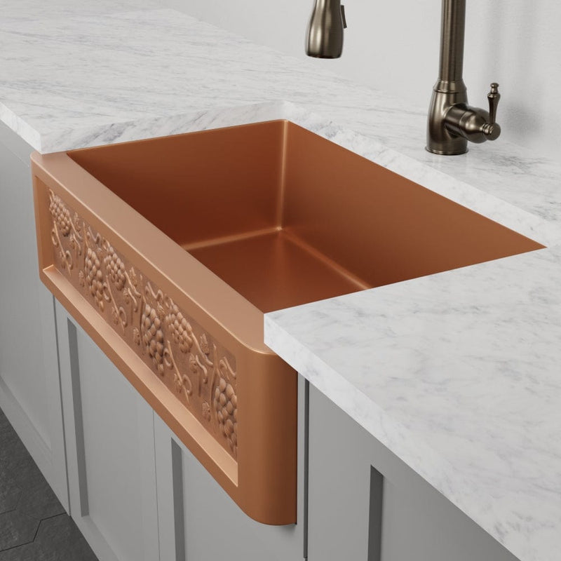 36" Lynn Copper Grape Design Single-Bowl Farmhouse Sink