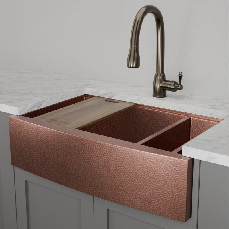 36" Sloane Hammered Copper Workstation Farmhouse Sink