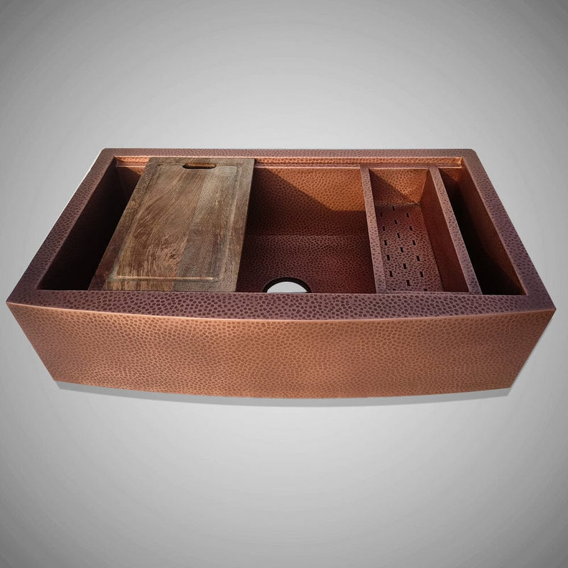 36" Sloane Hammered Copper Workstation Farmhouse Sink