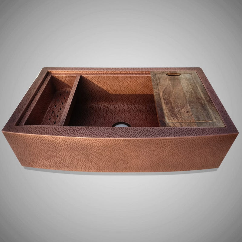 36" Sloane Hammered Copper Workstation Farmhouse Sink