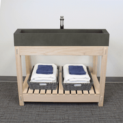 36" Toxey Rectangular Cast Concrete Vessel Sink with Wood Stand - Dusk Grey