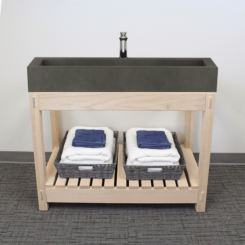 36" Toxey Rectangular Cast Concrete Vessel Sink with Wood Stand - Dusk Grey