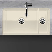 36" Upton Fireclay Decorative Lip 80/20 Offset Double-Bowl Farmhouse Sink