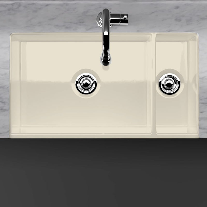36" Upton Fireclay Decorative Lip 80/20 Offset Double-Bowl Farmhouse Sink