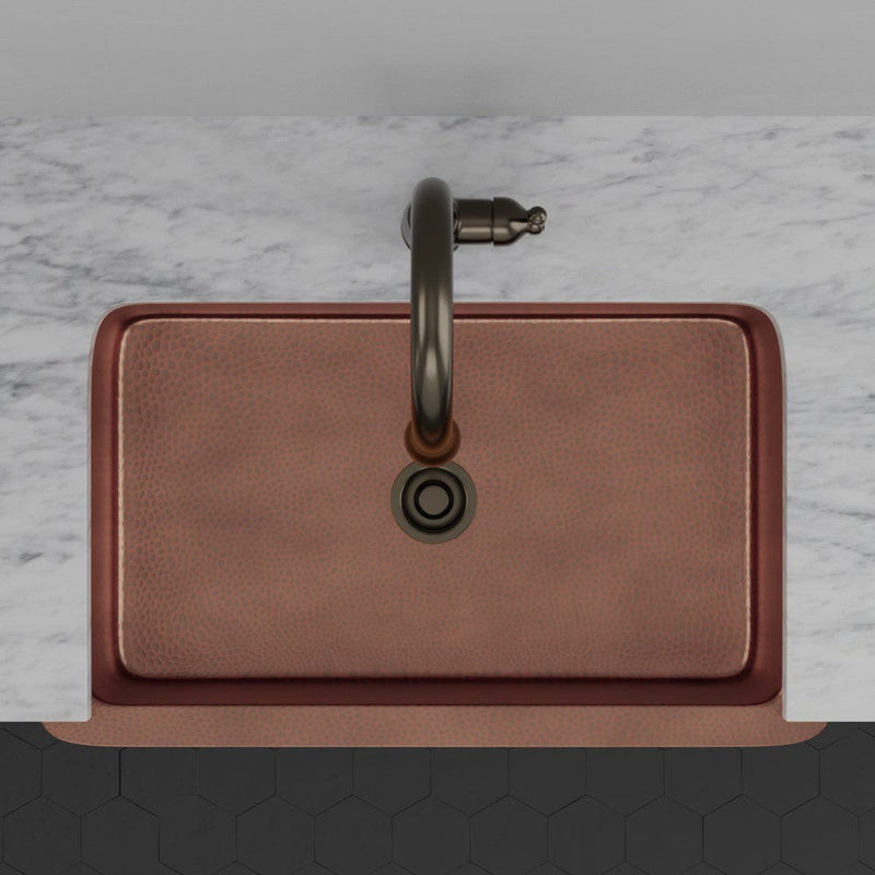 36" Verdin Single Bowl Hammered Copper Farmhouse Sink - Antique Copper Interior with Dark Copper Exterior