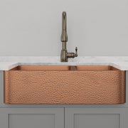 36" Wheaton Copper Hammered Apron 60/40 Offset Double-Bowl Farmhouse Sink