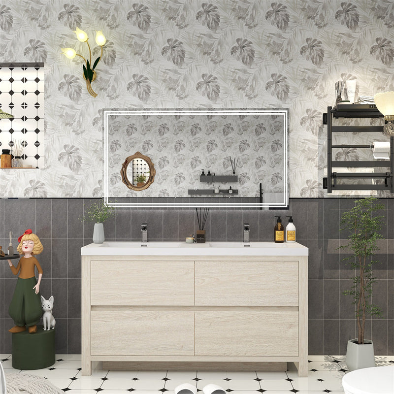 Louis 60" Freestanding Bathroom Vanity Double Sink - Light Wood