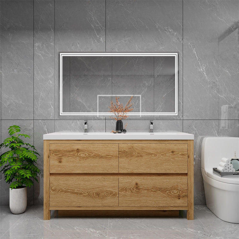 Louis 60" Freestanding Bathroom Vanity Double Sink - Yellow Wood