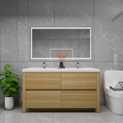 Louis 60" Freestanding Bathroom Vanity Double Sink - Champagne Oak