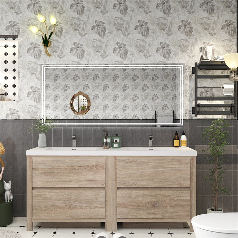 Louis 72" Freestanding Bathroom Vanity Double Sink - White Oak