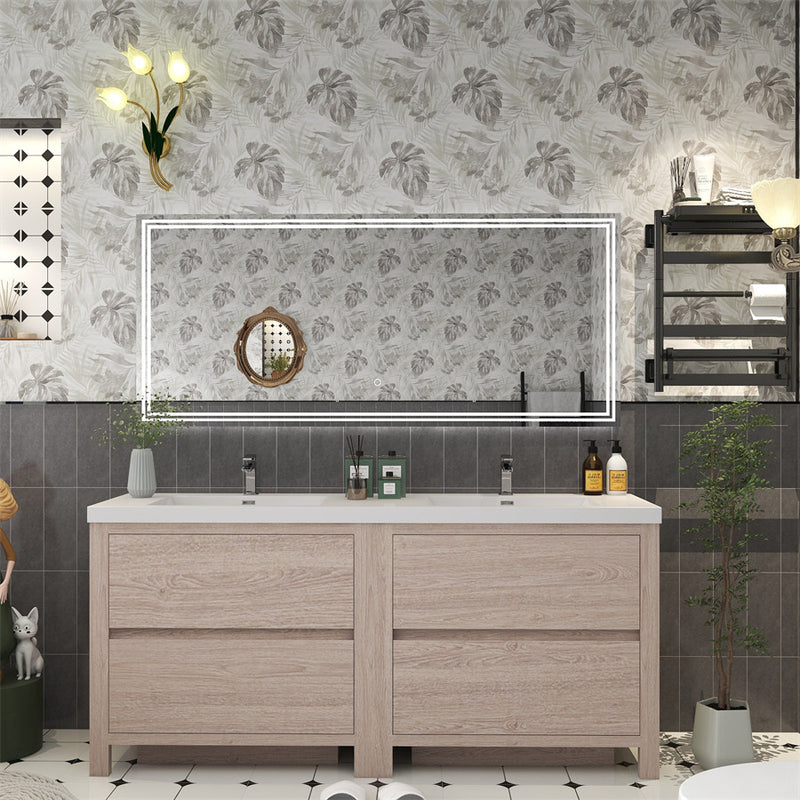Louis 72" Freestanding Bathroom Vanity Double Sink - Pink Wood