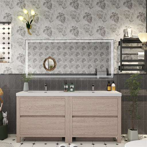 Louis 72" Freestanding Bathroom Vanity Double Sink - Pink Wood