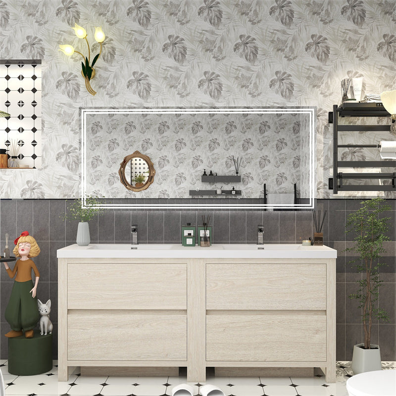Louis 72" Freestanding Bathroom Vanity Double Sink - Light Wood