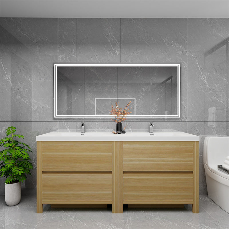 Louis 72" Freestanding Bathroom Vanity Double Sink - Champagne Oak