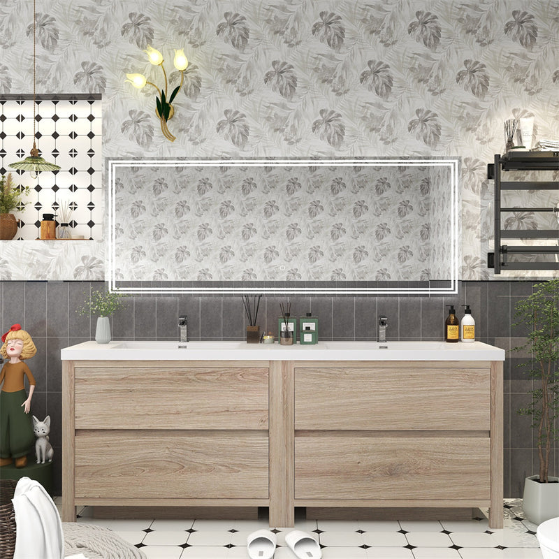 Louis 84" Freestanding Bathroom Vanity Double Sink - White Oak
