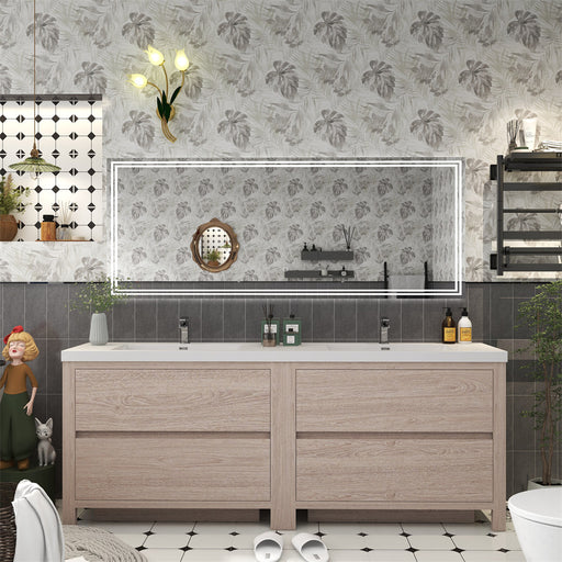 Louis 84" Freestanding Bathroom Vanity Double Sink - Pink Wood