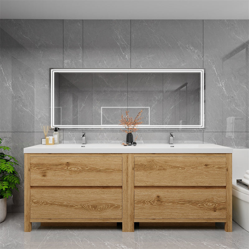 Louis 84" Freestanding Bathroom Vanity Double Sink - Yellow Wood