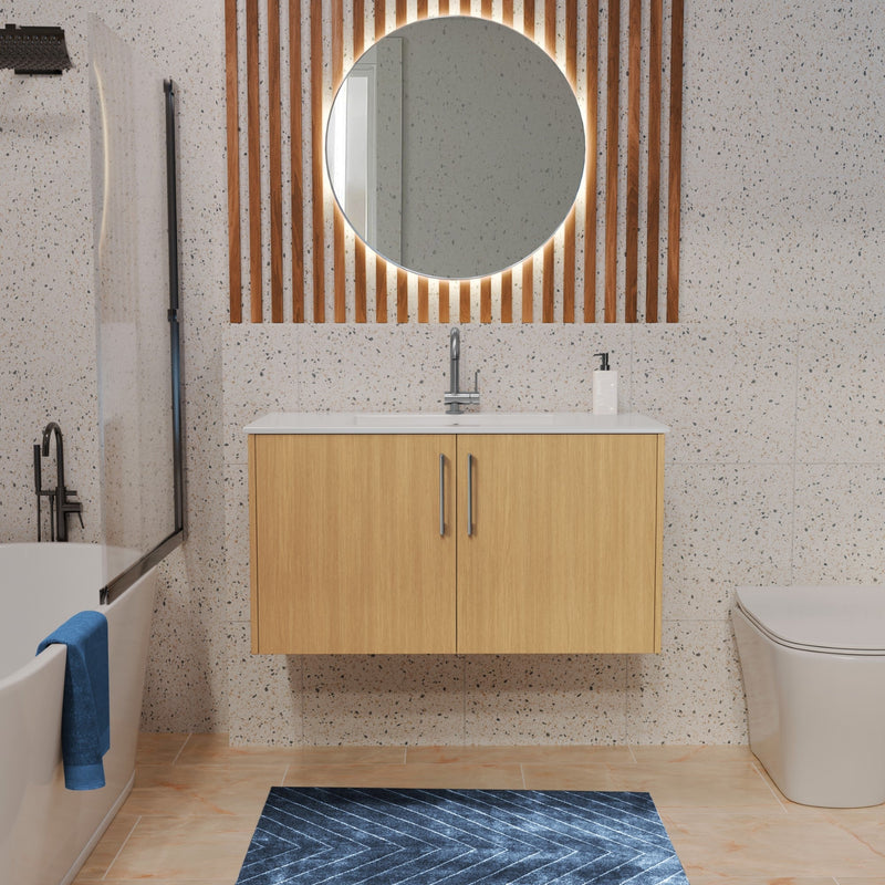 Cutler FV BK NATURA36 Bekka 36" Wall Mount Single Sink Cultured Marble Top Modern Bathroom Vanity - Natura