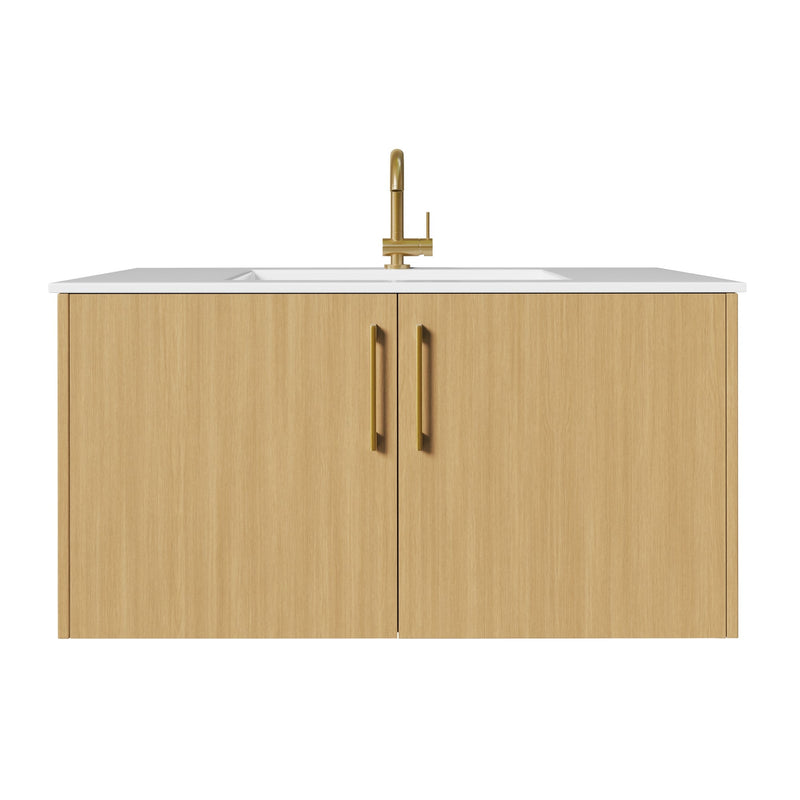 Cutler FV BK NATURA36 Bekka 36" Wall Mount Single Sink Cultured Marble Top Modern Bathroom Vanity - Natura