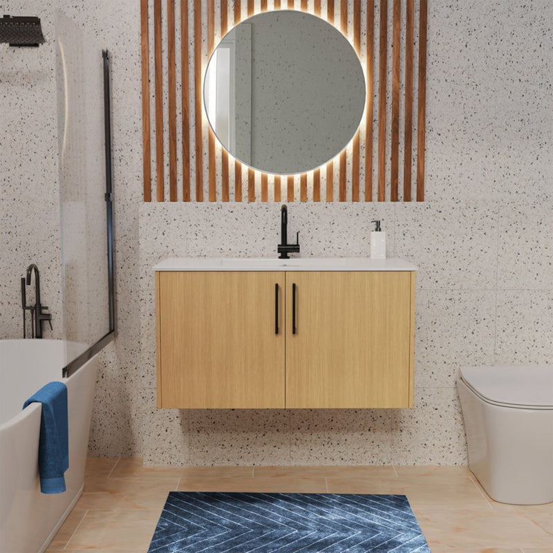 Cutler FV BK NATURA36 Bekka 36" Wall Mount Single Sink Cultured Marble Top Modern Bathroom Vanity - Natura