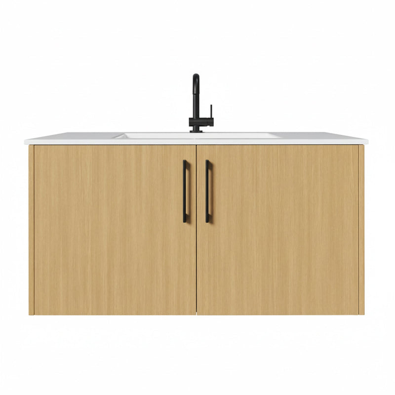 Cutler FV BK NATURA36 Bekka 36" Wall Mount Single Sink Cultured Marble Top Modern Bathroom Vanity - Natura