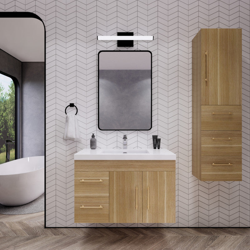 Moreno Bath ELSA36LWH Elsa 36" Floating Bathroom Vanity With Reinforced Acrylic Sink Top (Left Side Drawers)