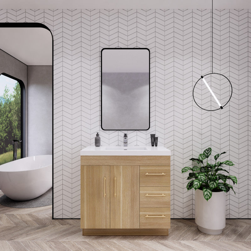 Moreno Bath ELSA36RFS Elsa 36" Freestanding Vanity With Reinforced Acrylic Sink Top (Right Side Drawers)