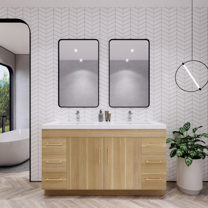 Moreno Bath ELSA60DFS Elsa 60" Freestanding Bathroom Vanity With Reinforced Acrylic Double Sink Top