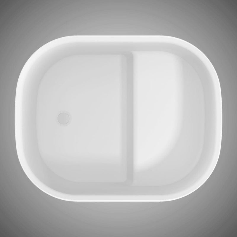 Magnus 145840 39" Akio Solid Surface Stone Resin Japanese Oval Soaking Bathtub with Integral Seat