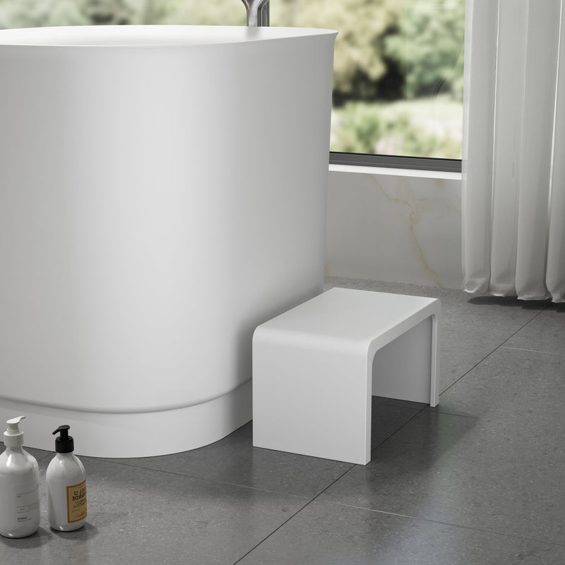 Magnus 145840 39" Akio Solid Surface Stone Resin Japanese Oval Soaking Bathtub with Integral Seat