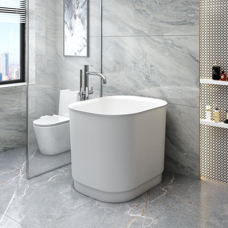 Magnus 145840 39" Akio Solid Surface Stone Resin Japanese Oval Soaking Bathtub with Integral Seat