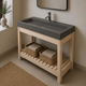 39" Amador Rectangular Cast Concrete Vessel Sink with Wood Stand - Dark Gray