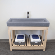 39" Amador Rectangular Cast Concrete Vessel Sink with Wood Stand - Light Grey