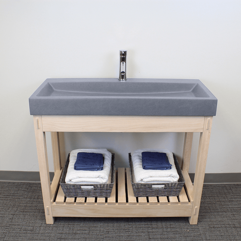 39" Amador Rectangular Cast Concrete Vessel Sink with Wood Stand - Light Grey