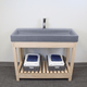 39" Amador Rectangular Cast Concrete Vessel Sink with Wood Stand - Light Grey