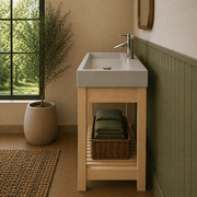 39" Amador Rectangular Cast Concrete Vessel Sink with Wood Stand - White Sandstone