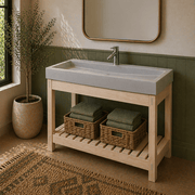 39" Amador Rectangular Cast Concrete Vessel Sink with Wood Stand - White Sandstone