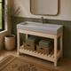 39" Amador Rectangular Cast Concrete Vessel Sink with Wood Stand - White Sandstone