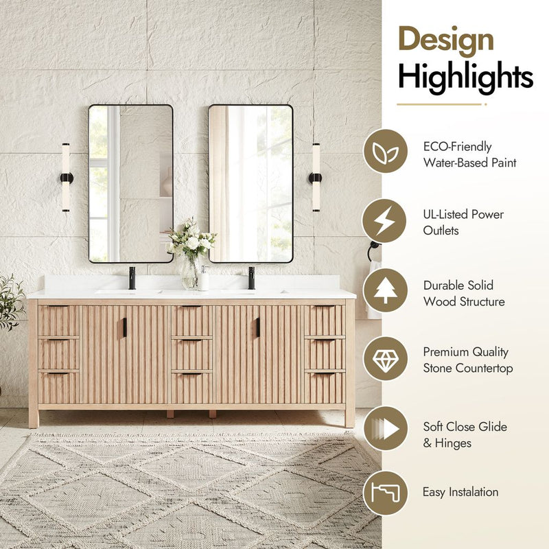 Vinnova 704284-AN-GW Shenzhen 84" Double Sink Bath Vanity in Aged Natural Oak